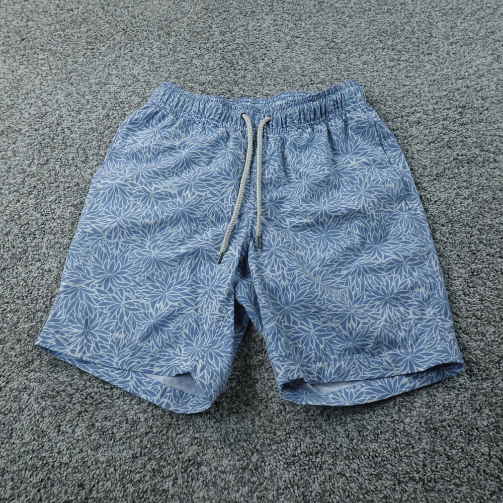Faherty Shorts Mens XS Blue Floral Beacon Swim Trunks Drawstring Elastic Waist